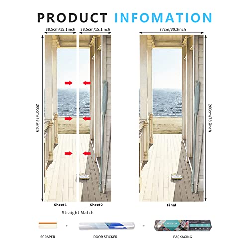 Urcolor Door Sticker Wallpaper Murals Peel And Stick Removable Vinyl Decals For Home Decor, 30.3" X 78.7" Beach Corridor #TOP2