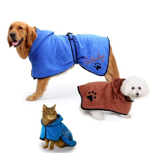 BFBZYME Albornoz Personalizado para Mascotas con Capucha - Nombre Bordado, Albornoz Personalizado De Microfibra Suave Y Absorbente Que Mantiene El Calor para Perros/Gatos, 8 Colores(XS)