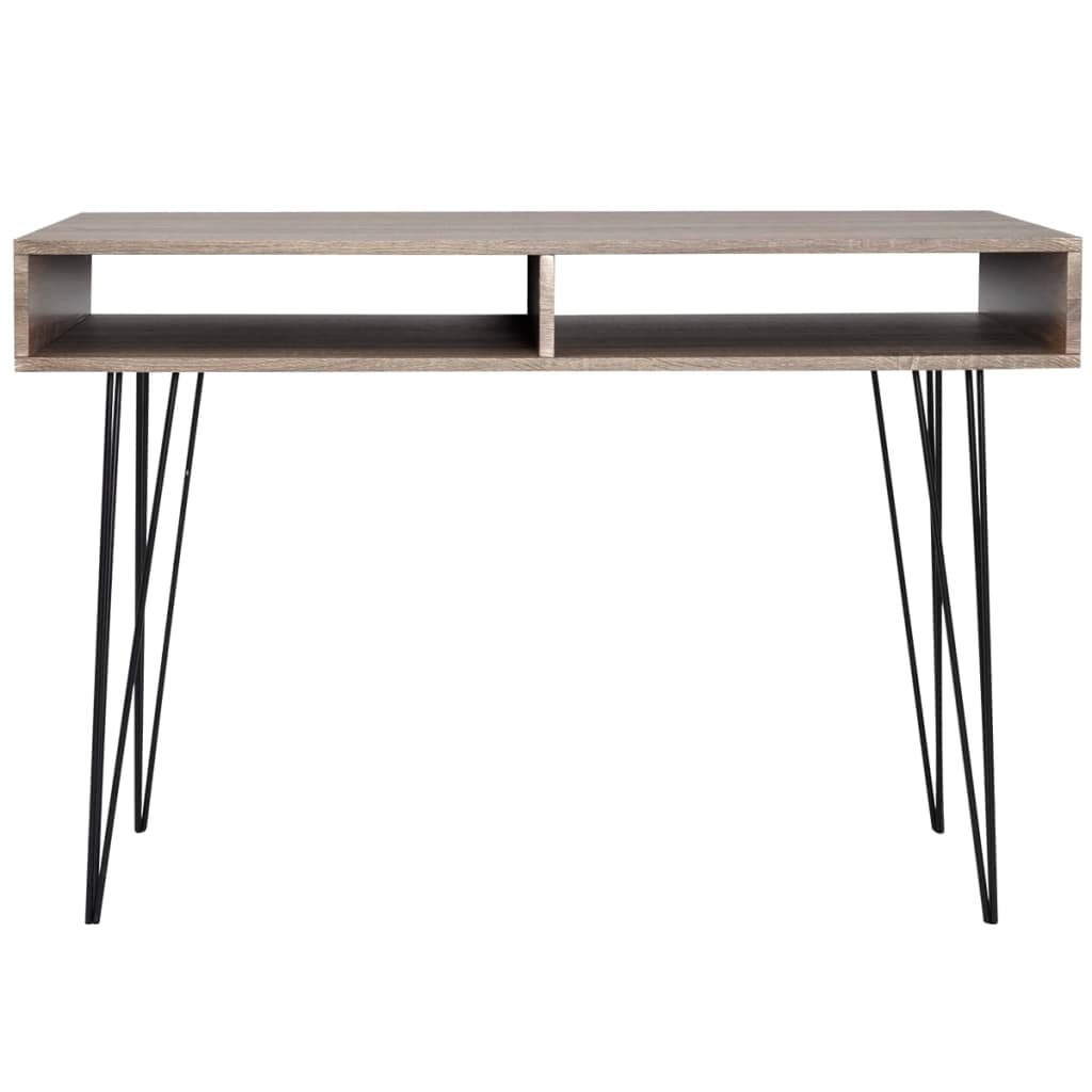 Escritorio con 2 compartimentos de color gris, tablero de fibra de densidad media y patas de metal macizo, mesa de ordenador estable para el hogar y la oficina, amplia superficie de trabajo
