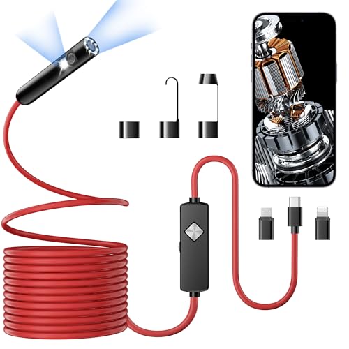 Image of Endoscope with Light, 1920P HD Borescope with 8 Adjustable LED Lights, Semi-Rigid Snake Camera, IP67 Waterproof Inspection Tool for iPhone & Android - 32.8FT-Dual Lens (Yellow)