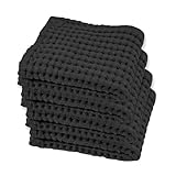 GILDEN TREE Waffle Bath Towels Wash Cloths for Showering, Exfoliating Washcloth Quick Dry Towel, Face Towels for Washing Face Cotton Washcloths Set of 4, Modern Style (Faded Black)