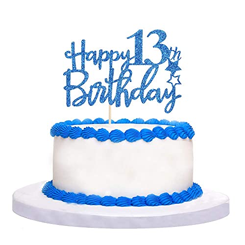 Image of Festiko Royal Blue Glitter Happy 13th Birthday Cake Topper - 13th Birthday Party Supplies and Decorations