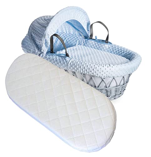 Moses Pram Basket Mattress Waterproof & Hypoallergenic Mattress Thick Oval Shaped Fits Mamas & Papas Mothercare Travel Baby Cot Basket Perfect for Baby Cradle & Bassinet (75 x 33 x 4cm)