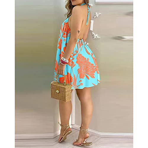 Vestido Feminino Estampado Sem Alças Pescoço Vestido Solto Vestido Sem Mangas Para Praia De Férias