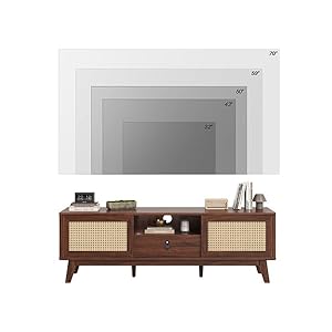 Rattan tv stand for tvs up to 70 wood tv stand mid century modern tv stand tv media console with drawer and 2 cabinets boho entertainment center for living room  urban country home decor