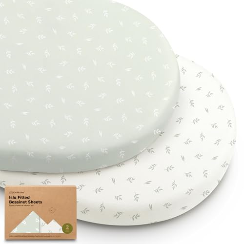 Image of 2-Pack Baby Bassinet Sheets Girl, Boy - Viscose Derived from Bamboo Fitted Bassinet Sheets Compatible with Halo Bassinest Swivel Sleeper, Baby Delight, Graco Bedside Bassinet Mattress Sheet (Herb)
