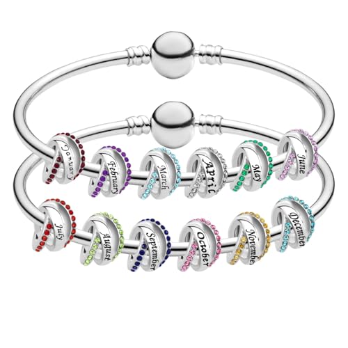 Image of LSxAB Birthstones Charms fits Pandora Bracelet for Women Happy Birthday to January-December Charm for Bracelet Necklace Pendant for Women Jewelry