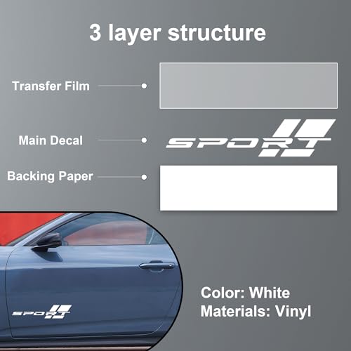 Image of Zhizhong Car Sport Decal,16 Inch Vinyl Sticker Fit for All Cars Side (2 pcs White)