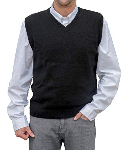 TINKUY PERU - Peruvian Alpaca Wool - Mens Knit V-Neck Pullover Sweater Classic Vest - Black (XXX-Large)