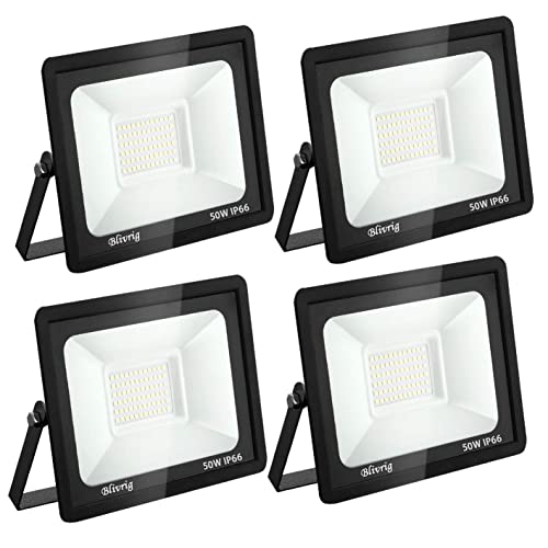 4 x 50 W LED Outdoor Spotlight Warm White 3000 K, Blivrig 5000LM Outdoor IP66 Waterproof LED Spotlight for Patio Paths