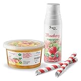 INSPIRE FOOD Bubble Tea Set - 1x Mango Popping Boba Fruchtperlen 450 g, 1x Erdbeere Fruchtsirup 300ml, 2x Strohalm - 100% vegetarisch, glutenfrei, ohne künstliche Farbstoffe