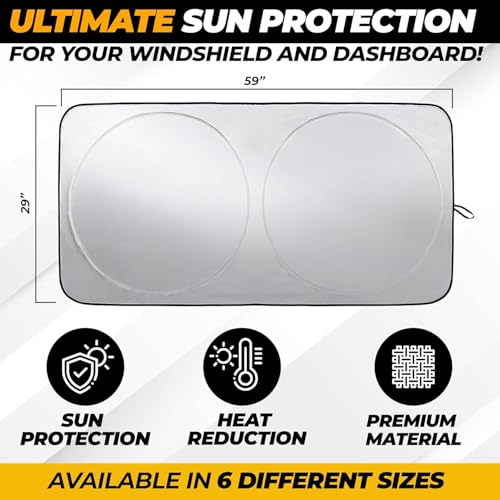 Image of Autovir Car Windshield Sun Shade, 280T Reflective Front Visor Sun Blocker