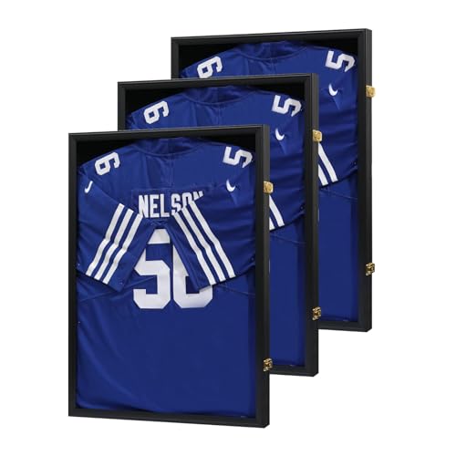 VERANI Jersey Frame Display Case Lockable Jersey Shadow Box Black 3PC