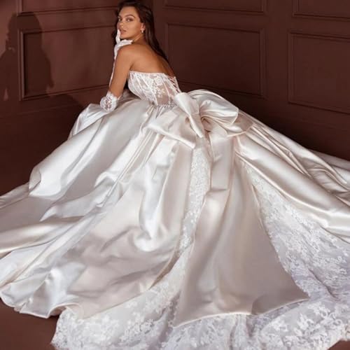 TSxuelian Sukienki ślubne damskie Eleganckie satynowe suknie ślubne dla panny młodej A-Line Princess Beach Bohe Suknie ślubne