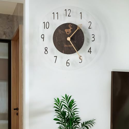 壁掛け時計おしゃれ 透明 クリア 木製 ナチュラル ウォールナット モダン スタイリッシュ シンプルデザイン 静音 手作り デザイナーズ風 02