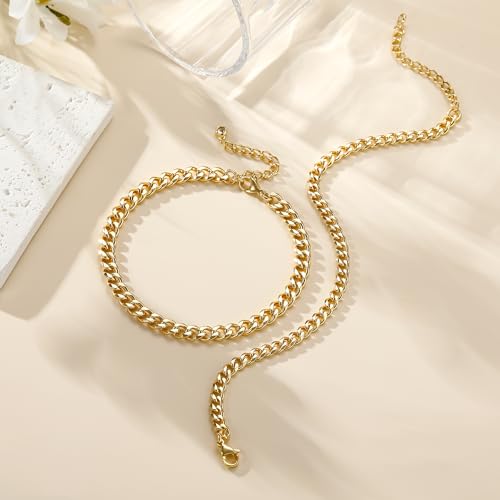 Image of Ritach Ankle Bracelets for Women - Silver /Gold Plated Stainless Steel Anklets for Women Waterproof Layered Cuban Link Figaro Chain Heart Anklets Set Summer Beach Jewelry Gifts