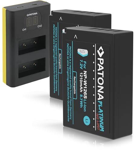 PATONA 2X Platinum Batería NP W126s 1210mAh + Cargador Doble LCD (USB C/Micro USB) – para Fujifilm X T5 X T50 X100VI X M5 X T30 II X S10 X Pro3 – Set Completo