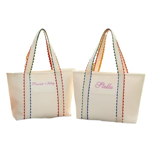 XFZDKJSD Bolsa de lona bordada personalizada, bolsa de hombro con nombre, bolsos de playa bordados, bolsas con nombre personalizado, Varios colores