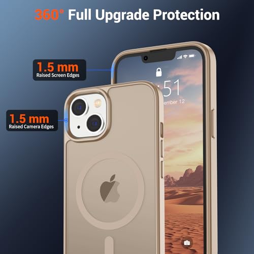 Image of SUPFINE Magnetic for iPhone 15 Plus Case & iPhone 14 Plus Case(Compatible with MagSafe)(Military Grade Drop Protection) Translucent Shockproof Phone Cover,Desert Gold