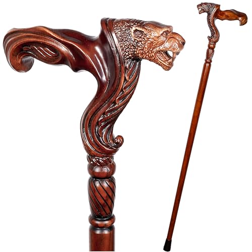 GC-Artis Jaguar Head Wooden Cane - Handmade, Ergonomic, Comfort Grip Cane - Wood Carved Canes for Men and Women - Fashionable Wooden Walking Stick - Left-Hand Version Cane 36