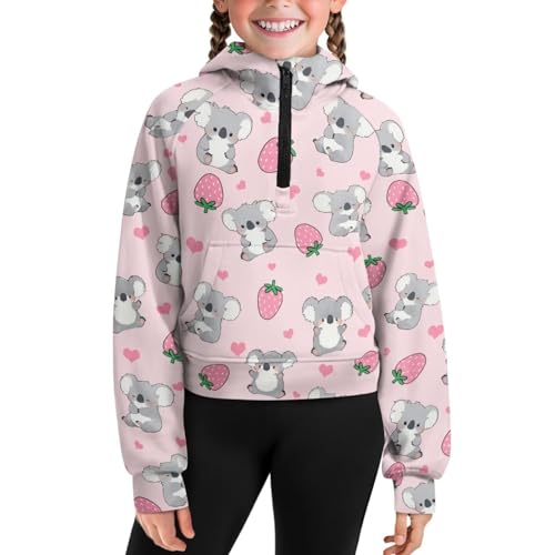 Girls Half Zip Sweatshirts Cropped Oversized Athletic Hoodie Long Sleeve Loose Pullover with Pocket 5-14 Years