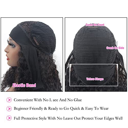 Image of ISEE Headband Wig Human Hair Glueless Water Wave Curly Wig for Women 20Inch