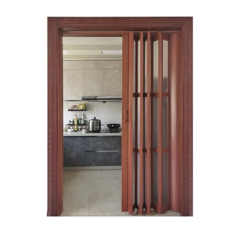 Pvc Accordion Door With Frosted Glass, 24x80 36x80 48x80 60x80 72x80 Concertina Doors Internal/ Heavy Duty Foldable Door Gate, Balcony Studio Restaurants Room Divider Door(Brown,24X80IN(61X203CM))