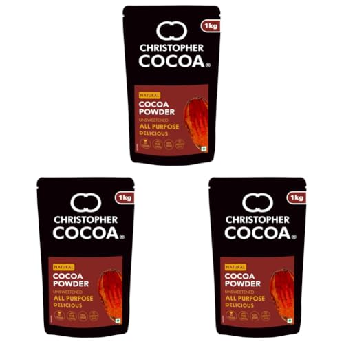 Image of Christopher Cocoa, Natural Cocoa Powder, Unsweetend (Bake, Cake, Hot Chocolate, Drinking Shakes) 1Kg (Pack of 3)