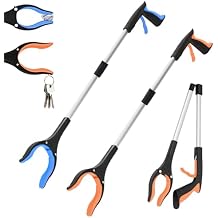 2-Pack 32"Grabber Reacher Tool,Foldable Reacher Grabber Pickup Tool with 360Rotating Jaw & Magnetic Tip,GarbageTrash Picker Upper Grabber,Lightweight Grabbers for Seniors/ElderlyOrange/blue