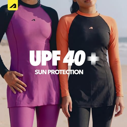 Image of Boldfit Swimming Suit for Women 2 Piece Swim Suit Set, Full Body Swimming Costume, Stretchable Fit Swimwear, Sleeve Swimsuit for Women Polyspandex Swimming Dress