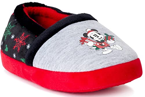 Disney Boy's Mickey Mouse Christmas Holiday Santa Slippers in Holiday Gift Box (Grey/Red/Black, Numberic_9)