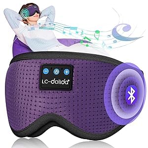 Image of LC-dolida Bluetooth Sleep Mask Sleep Headphones Bluetooth Wireless Music Eye Mask, Ideal for Travel, Night Work,Side Sleeping and Office Use for Both Men and Women, Purple