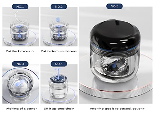 MURRI&MURRDI Retainer Case, Denture Bath Box with Strainer Basket, Mouth Guard Case Braces Cleaner Cup Cute Denture Holder Nightguard Storage Soak Container for Travel (Black)