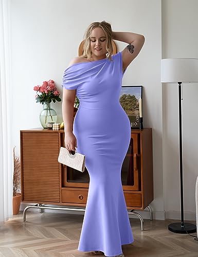 Image of YMDUCH Women's Sleeveless Off Shoulder Long Formal Party Dress | Backless,Stretch,Fitted,Mermaid,One Shoulder,Bodycon,Elegant,Slim,Formal,Solid,Evening,Wedding Guest,Bridesmaid,Maxi