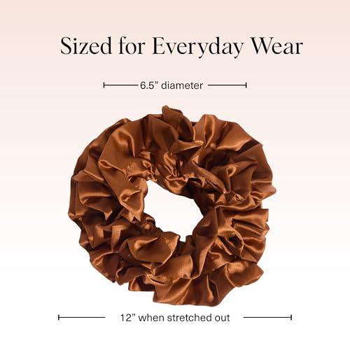 Image of Kitsch Recycled Satin Ruffle Scrunchie - Gentle Hair Scrunchie for Women, Eco-Friendly Hair Tie No Damage, Stylish Ponytail Holder | Ideal Gifts for Women - Camel