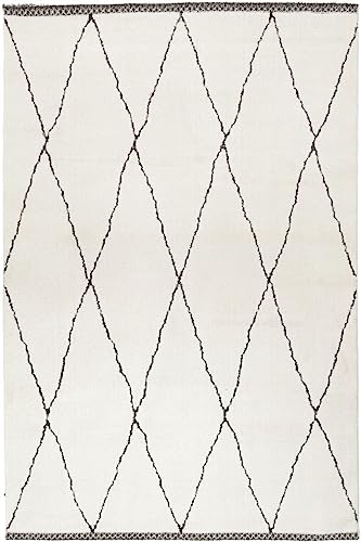 Oskui Carpets Hochwertiger Berber-Teppich Zakia: Ivory Elphenbein mit dunklen Raute-Motiven, ohne...