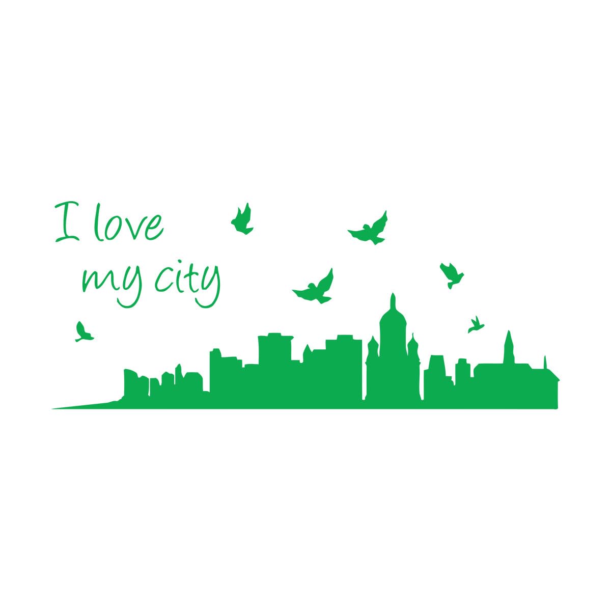 Lettering Decals City Birds Silhouette Quote Love Words 42x102.7cm Can Modify and add Information L-Green