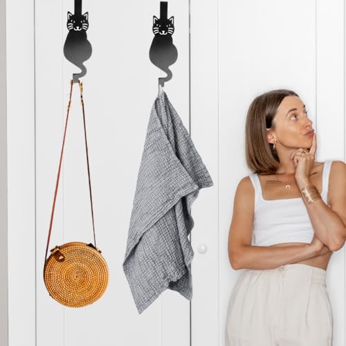 Evelots Over The Door Cat Hooks - 2 Pack - Strong Metal Kitty Decoration - Perfect for Coats, Handbags, Hats, Towels, Wreath Hanger Etc. - Hold up to 20 Pounds - Easy to Install - Rust Free