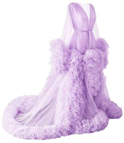Image of BATHGOWN Sexy Illusion Long Lingerie Tulle Robe Nightgown Bathrobe Sleepwear Bridal Robe Wedding Scarf