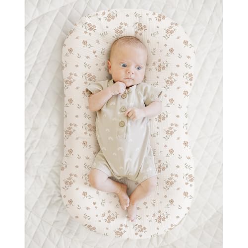 Image of Konssy Muslin Baby Lounger Cover 2 Pack, 100% Cotton Newborn Lounger Cover, Soft and Breathable Baby Nest Slipcover for Boys Girls (Blossom,Pink)