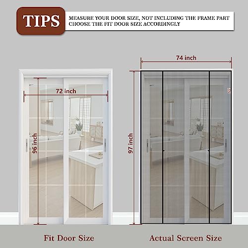 Yotache Magnetic Screen Door Fits Door Size 72 X 96, Screen Size 74" X 97" Double Door Net Curtain For Balcony, French, Sliding Glass Door #TOP1