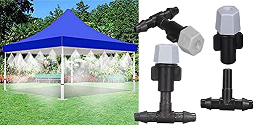 DIY Crafts Water Misting Cooling System Kit Summer Sprinkler Nozzle Outdoor Garden Greenhouse Park Plant Spray Hose Watering Sprayer (6 Pcs Misting Kit, Included Pipe + Faucet Connector + Accessory)