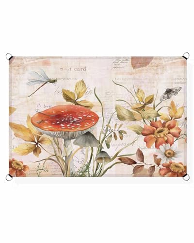 Boanket Sun Shade Sail 6.5' x 10', Fall Botanical UV Block Sun Sails Shades, Vintage Orange Autumn Mushroom Maple Leaf Shade Cloth for Patio Deck Terrace Garden Lawns Beach Backyard