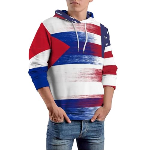 United States of America And Cuba FlagMen's Loose Sweatshirt for Daily Wear at Home And Out