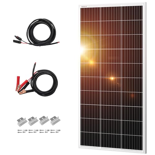 Image of DOKIO 200W Solar Panel Kit 9-Busbar Monocrystalline with Aluminum Frame and MC4, Mounting Brackets, Alligator Clips & 5m Cable for RV, Boat, Roof, Cabin, Off-Grid (Controller Required)