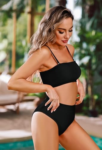 Pink Queen Women's Removable Strap Pad High Waist Bikini Set Swimsuit Black XL - Image 4