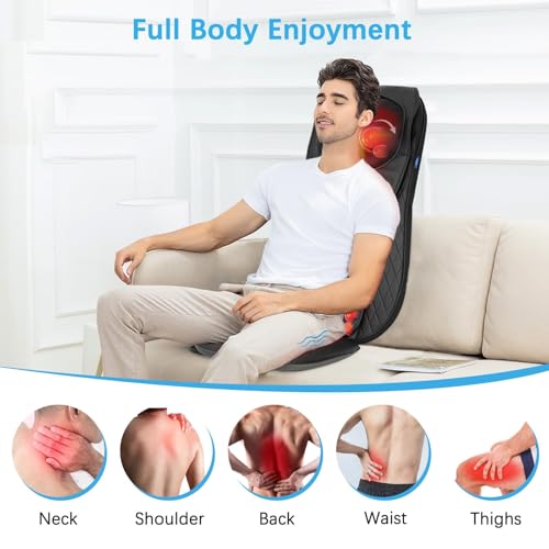 Image of CuPiLo Shiatsu Neck & Back Massager with Heat, Massage Chair Pad Cushion for Stress Relief, Inflatable Flaps Back Support, Kneading or Rolling Chair Seat Massage
