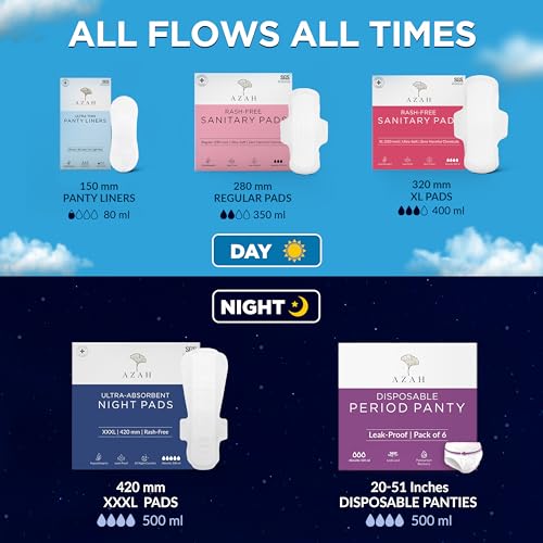 Azah Sanitary Pads for Women XXXL [Pack of 12] | Extra Large Night Pads | Cottony Soft Sanitary Napkins for Women | XXXL Pads for Womens Heavy Flow | Leak Proof for Overnight Protection