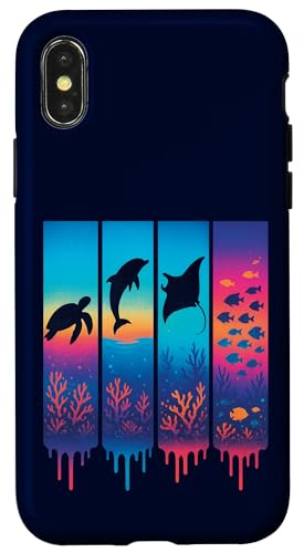 Océano Tropical Animales Marinos Tortuga Delfín Raie Peces Carcasa para iPhone X/XS