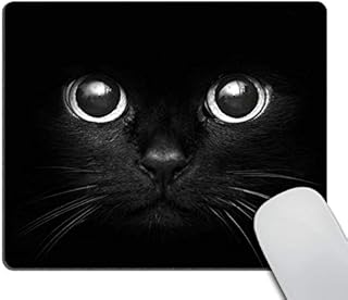 Wasach Black Cat Gaming Mouse Pad Custom, Black Cat With White Eye Looking Design Non-Slip Rubber Mouse Pad for Computers Desktops, PC, Laptop